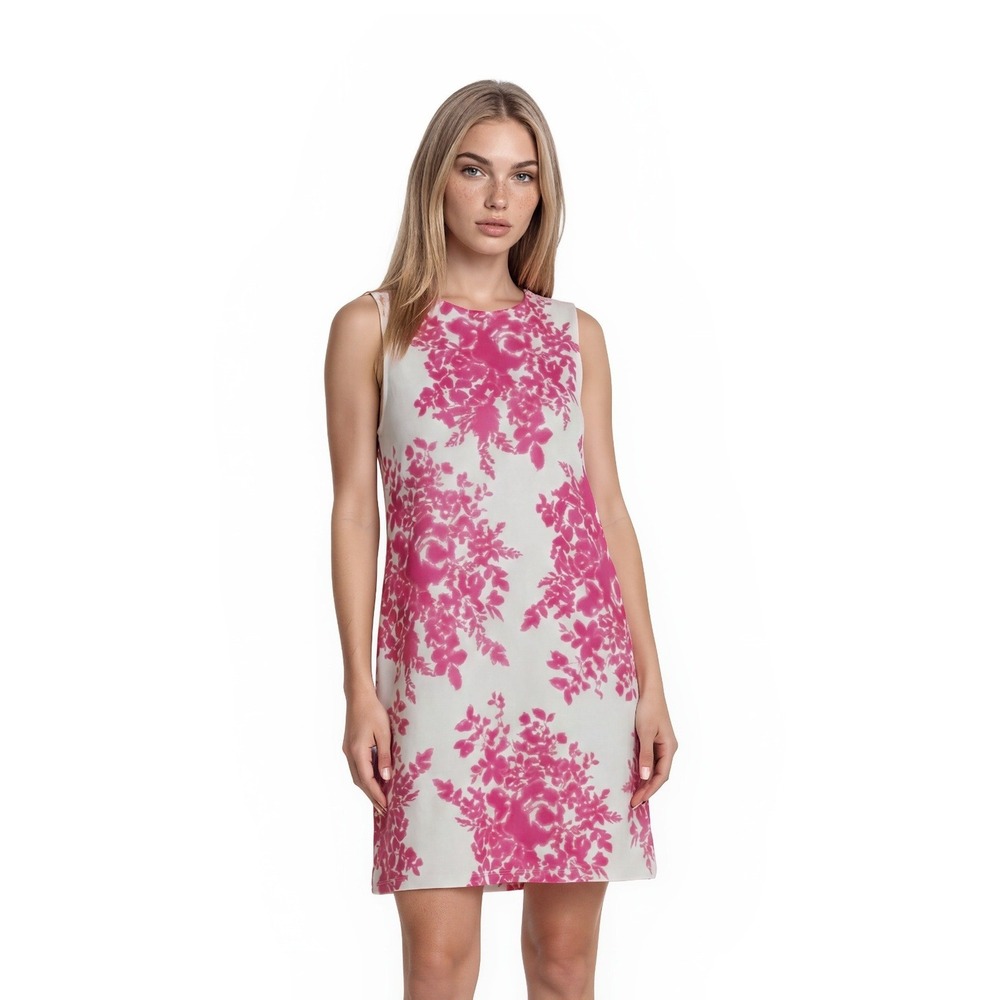 Jude Connally Shift Dress Women's Size XS Pink White Floral V Neck Sleeveless
